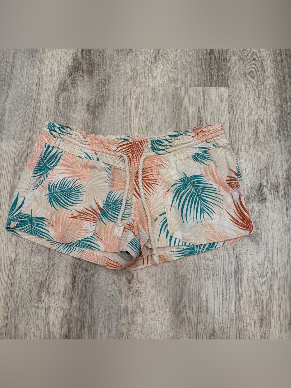 Roxy Tropical Palm Print Linen Blend Drawstring Shorts Size Medium - Picture 1 of 2